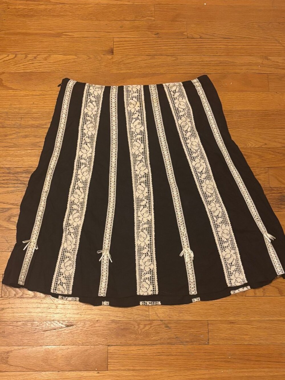 Anthropologie Odille Black with Cotton Lace & Ribbon Trim Midi Skirt - Picture 5 of 8